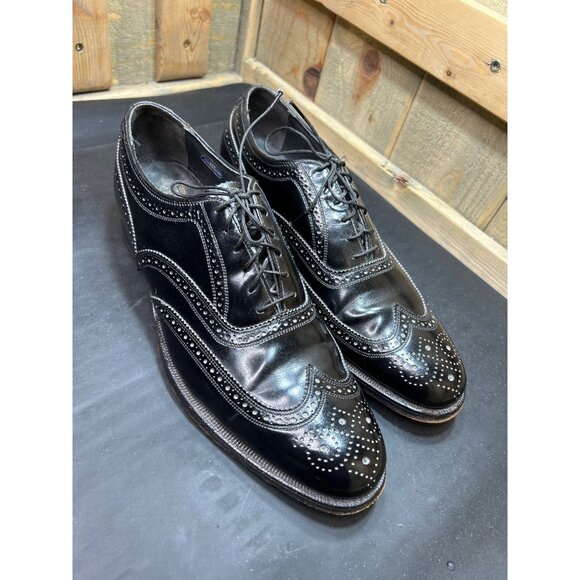 Vintage Florsheim Imperial Mens Black Leather Wingtip Oxford Dress Shoes 9.5 B - Picture 2 of 11